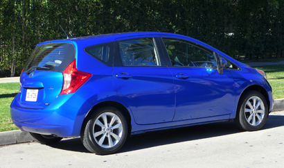 A three-quarter rear view of the 2014 Nissan Versa Note SV