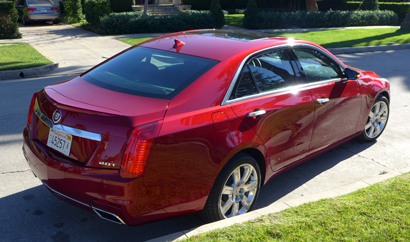 A three-quarter rear view of the 2014 Cadillac CTS 2.0T Premium Collection