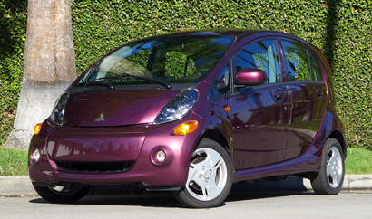 A three-quarter front view of the 2012 Mitsubishi i-MiEV SE