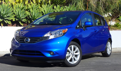 A three-quarter front view of the 2014 Nissan Versa Note SV