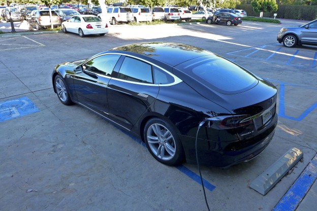Tesla Model S top rear three quarter view