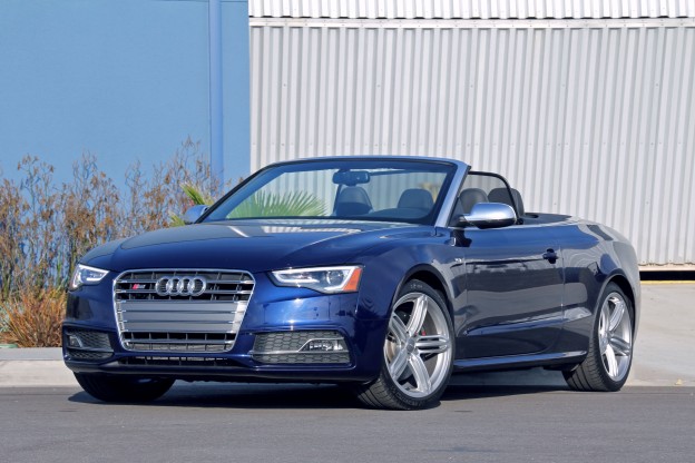 Audi S5 Cabriolet top down front three quarter view