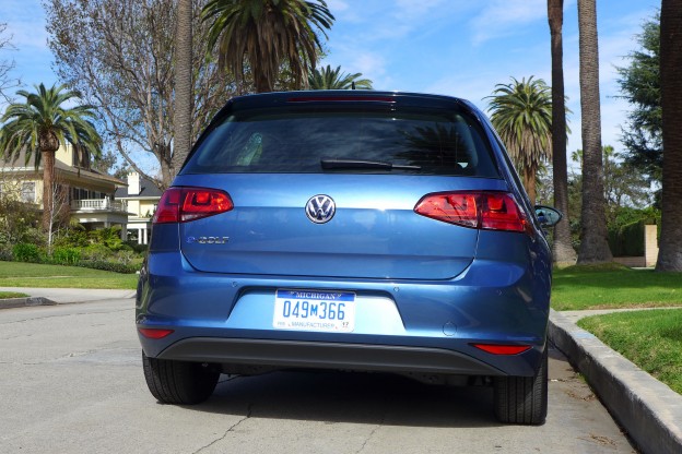 A rear view of the 2015 Volkswagen e-Golf