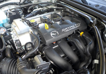 The 2.0-liter SKYACTIV-G 4-cylinder engine of the 2016 Mazda MX-5 Miata