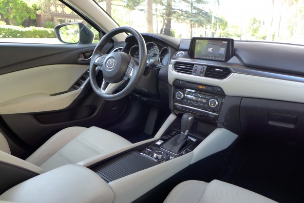 The parchment leather interior of the 2016 Mazda6 i Grand Touring