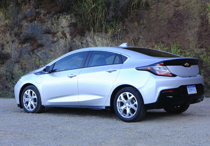 A three quarter back view of the 2016 Chevrolet Volt Premier