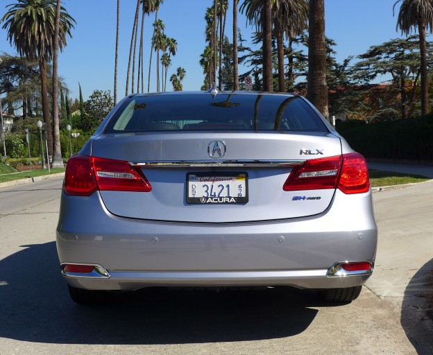 A rear view of the 2016 Acura RLX Hybrid