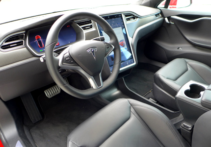 An interior view of the 2016 Tesla Model S P90D Ludicrous