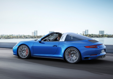 A three-quarter rear view of the 2016 Porsche 911 Targa 4