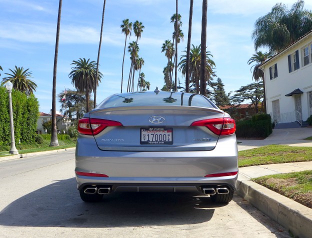 A rear view of the 2016 Hyundai Sonata Sport 2.0T