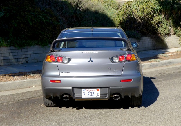 A rear view of the 2015 Mitsubishi Lancer Evolution GSR