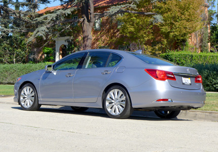 A three-quarter rear view of the 2016 Acura RLX Hybrid