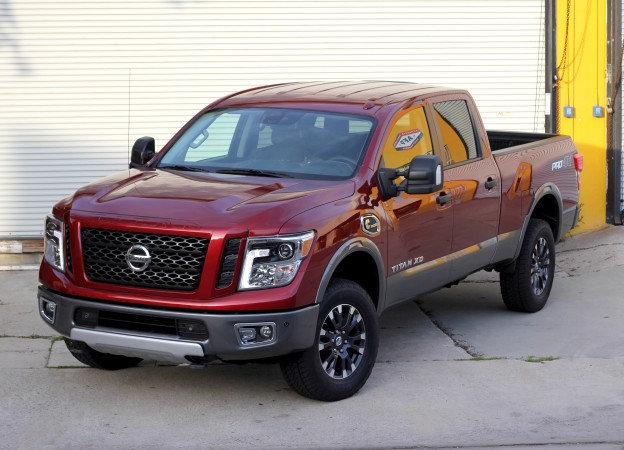 A three-quarter front view of a 2016 Nissan Titan XD Pro-4X