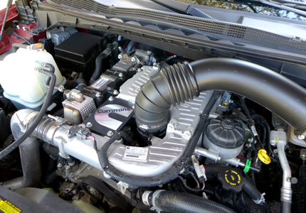 A view of the Cummins engine operating the 2016 Nissan Titan XD Pro-4X