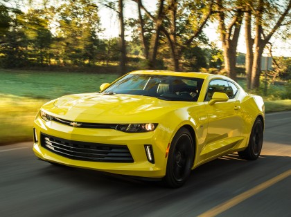 A three-quarter front view of a 2016 Chevrolet Camaro 2LT Coupe