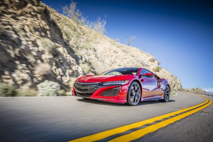 A three-quarter front view of the 2017 Acura NSX.